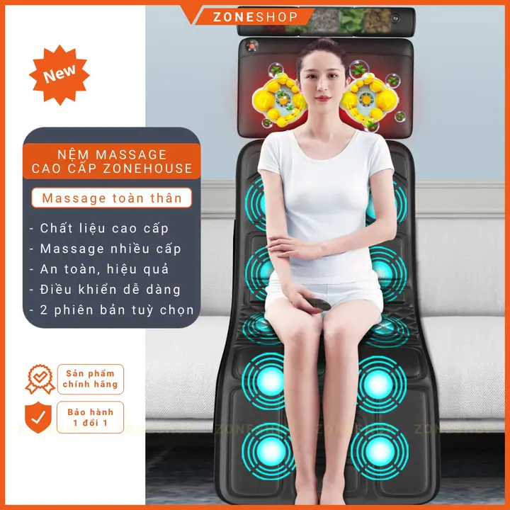 Đệm massage toàn thân công nghệ Nhật Bản ZONEHOUSE, nệm massage đa điểm toàn thân, đầu, vai, cổ, lưng, chân [ZONESHOP]