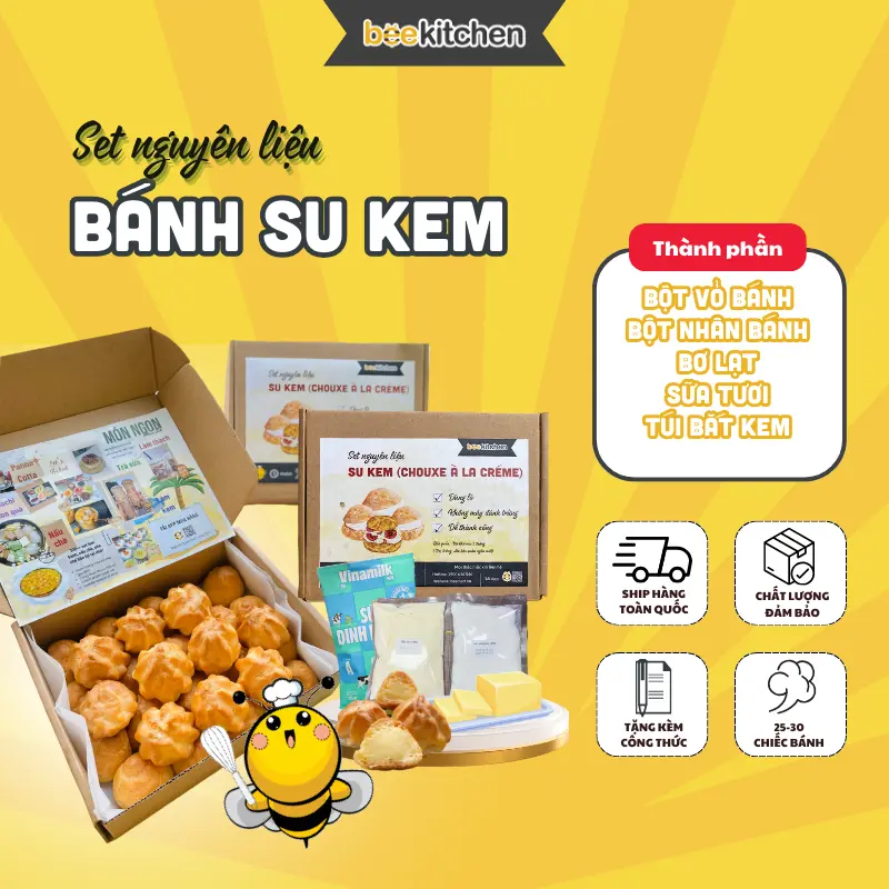 Set nguyên liệu làm bánh su kem siêu dễ, giúp bạn thành công từ lần đầu tiên - Thành phẩm 30 chiếc su kem ngon tại nhà - Food Cake