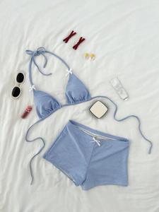 Conjunto de dos piezas para mujer con estampado de cuadros gingham, conjunto de bikini casual, moderno y chic, traje de baño para damas ideal para vacaciones en la playa y fiestas en la piscina