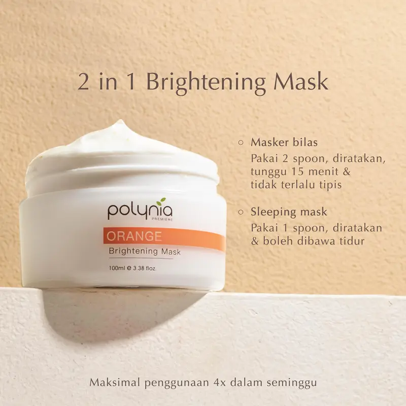 POLYNIA | Orange Brightening Mask 100ml | Masker Wajah Mencerahkan | Pudarkan Bekas Jerawat | Cegah Bopeng | Vitamin C 3