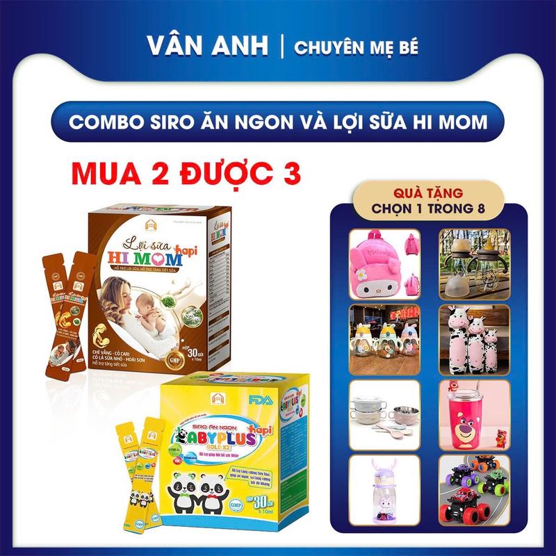 COMBO Lợi sữa hi mom ( 30 gói/1 hộp ) tặng kèm 1 hộp siro ăn ngon babyplus (30 gói /1 hộp) hỗ trợ nhiều sữa cho mẹ có kèm quà sữa ensure Men Vi Sinh Vitamin