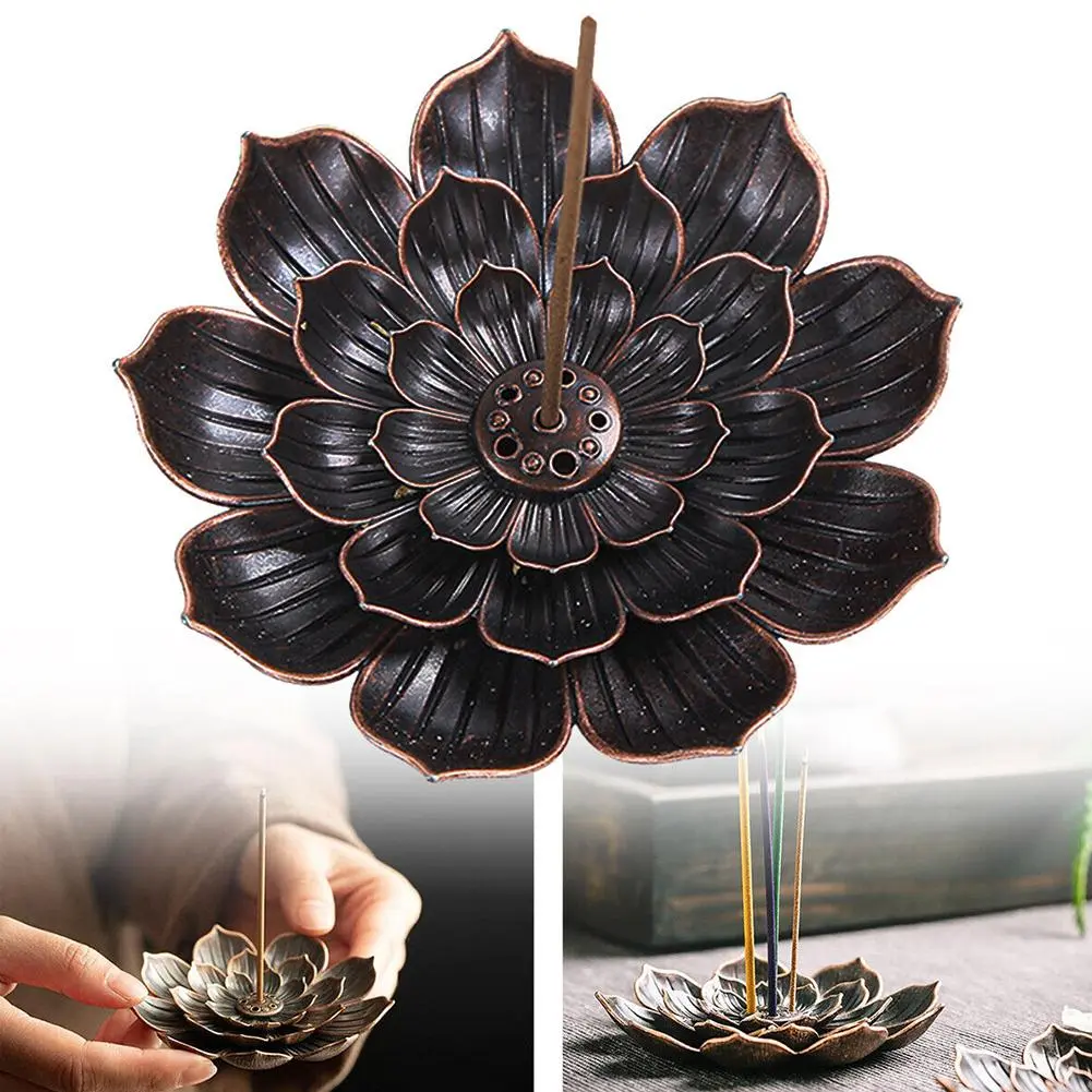 Backflow Incense Burner Stick Incense Holder Home Decoration Bronze Lotus Censer Coil A1H2