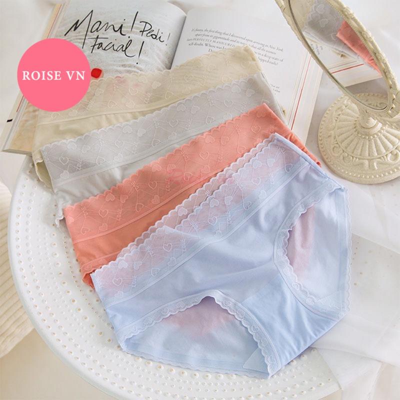 Set 5 (hoặc 3) Quần lót nữ lụa băng tàng hình ren họa tiết tim bigsize women voi 998