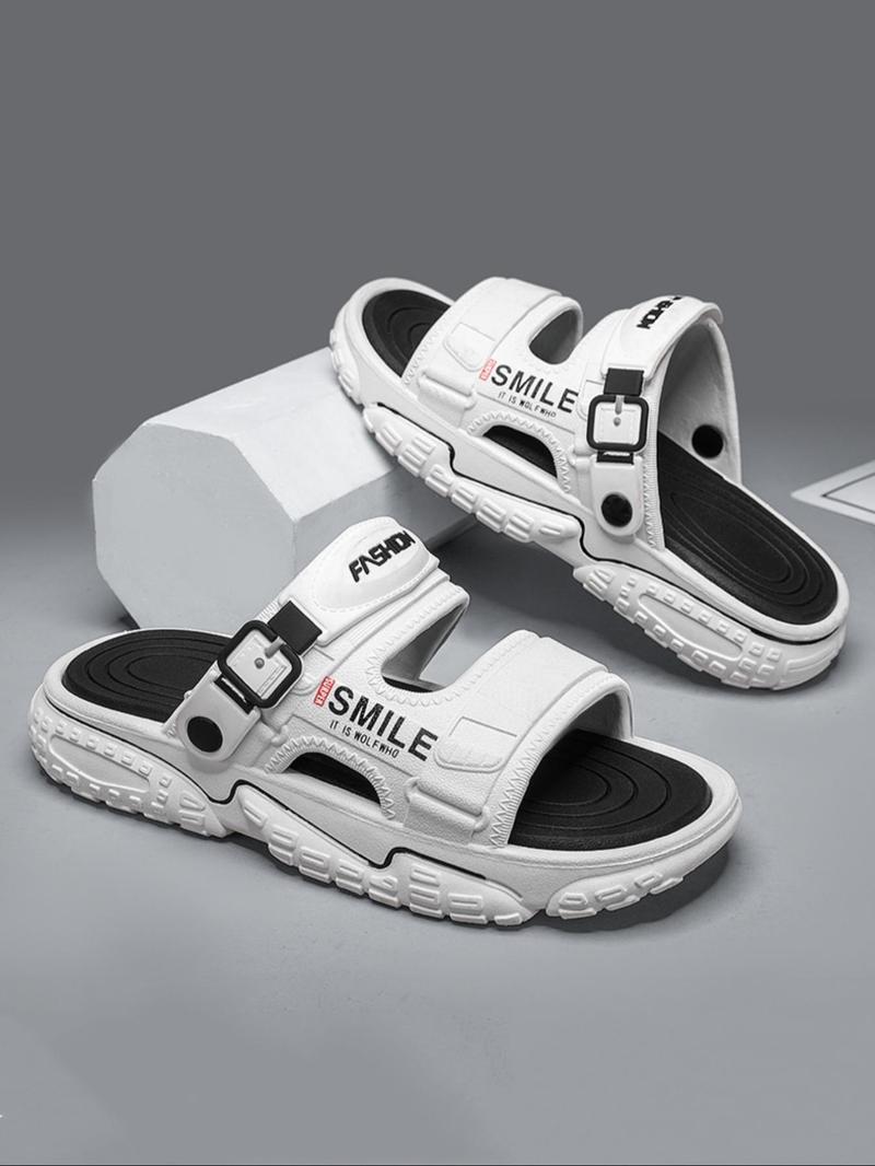 Product Introduction of Men's Letter Print Colorblock Slides, Casual Comfortable Non-slip Slippers for Indoor Outdoor Beach, Soft Sole Slippers for Daily Wear, Sandals 7