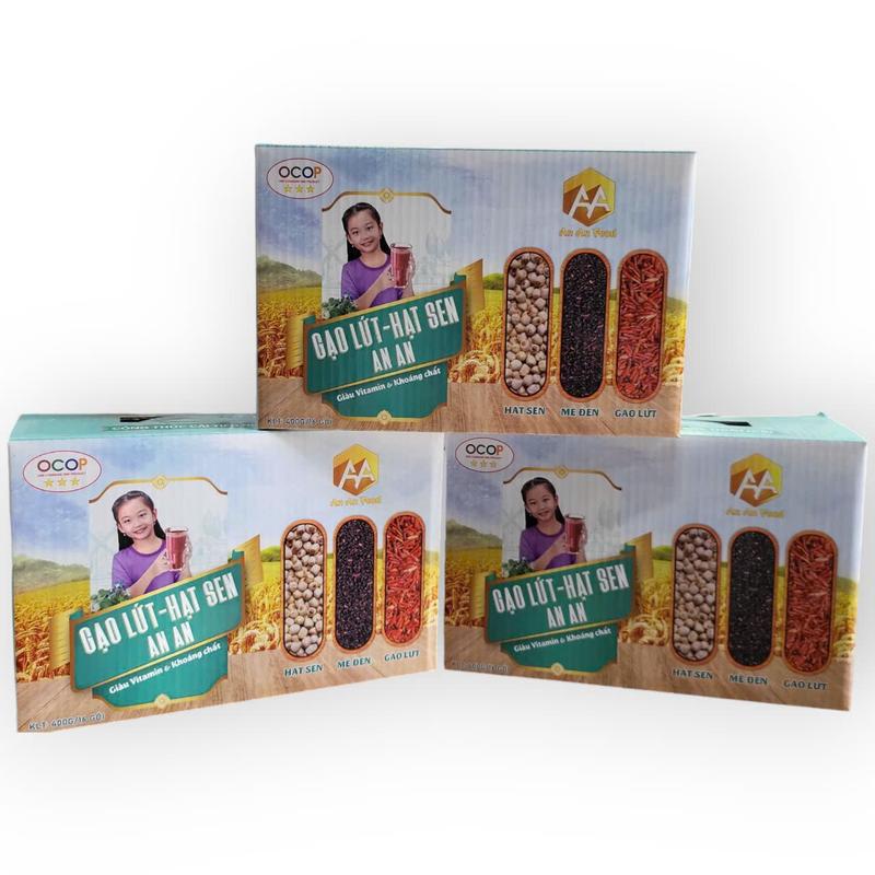 Bột Gạo Lứt Hạt Sen & Mè Đen Hữu Cơ Tự Nhiên 3 Hộp 48 Gói - Sản Phẩm OCOP Việt Nam - Siêu Mịn Thơm Ngon Dễ Uống - Không Hóa Chất - Tiện Lợi Cho Người Ăn Kiêng