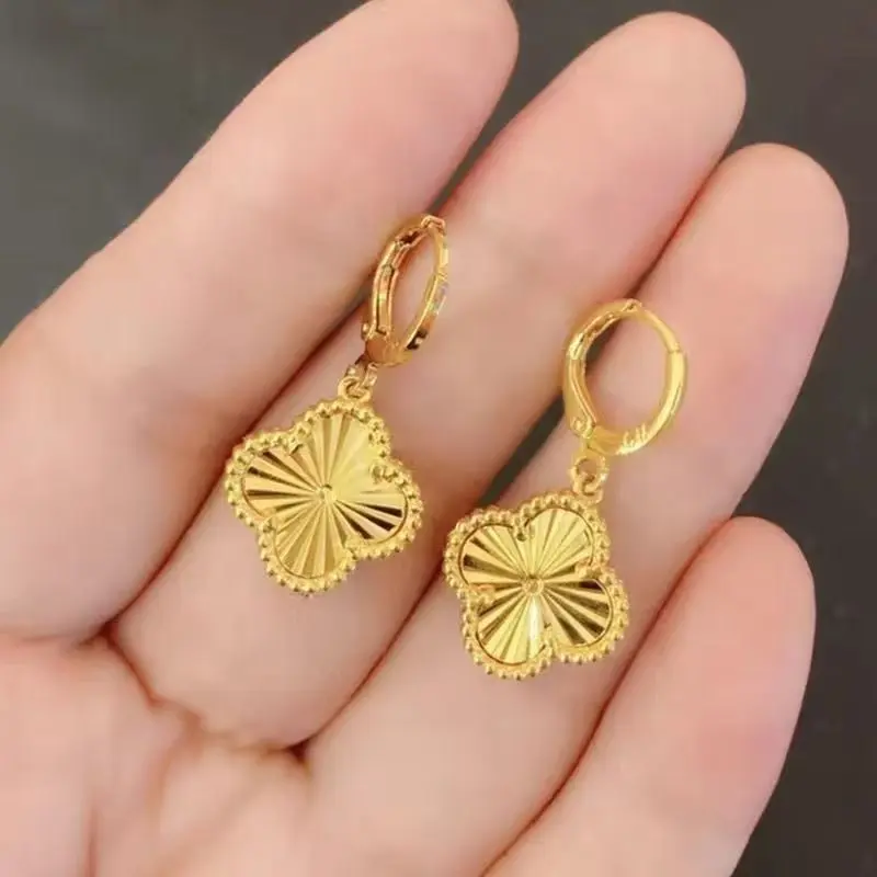 [48 Hours Shipping] Selected Gold-Plated Hot-Selling Double-Sided Clover Earrings Sweet Fashion Jewelry Gift for Wife Holiday Present