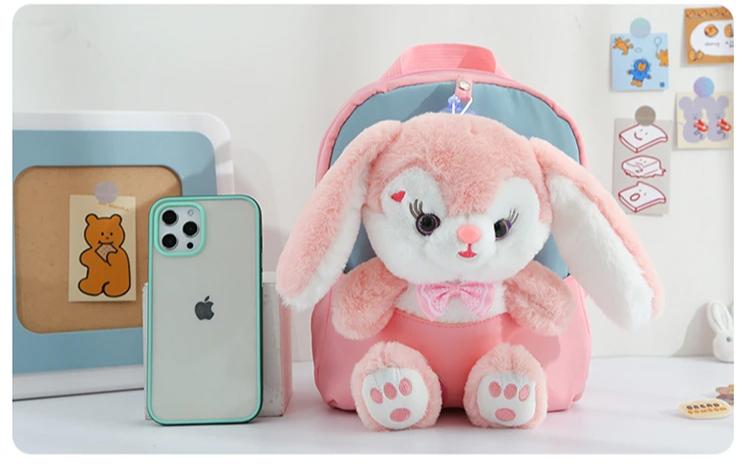 Product Introduction of Plush 3D Rabbit Backpack for Boys Girls Kids Children SchoolBag Cute Bow Tie Cartoon School Bags Kindergarten Preschool Baby Bag 1