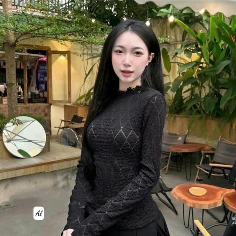 Bộ Áo Ren Xốp Tay Dài và Chân Váy Xếp Ly Sang Chảnh cho Nữ - Women Top Kem set thường set  botieuthu Xoè 4