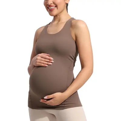 Ecavus Women's Maternity Tank Top – Ribbed, Sleeveless, Side Ruched, Soft Rayon/Spandex Blend