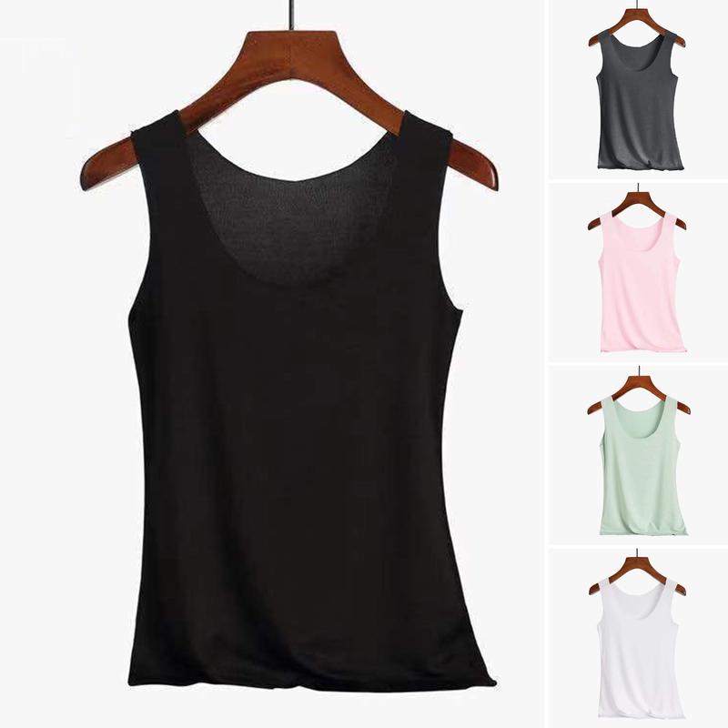 Áo Vest Nữ, Nuietye, Không Đường May, Màu Trơn Cổ Tròn, Không Tay Co Giãn, Mềm Mại Và Thoáng Khí, Thích Hợp Cho Mùa Hè, Áo Hai Dây Mặc Trong, Áo Ba Lỗ, Áo Thể Thao Nữ 0