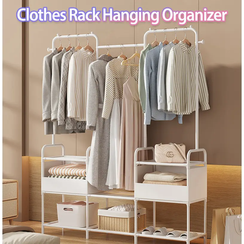 【SG Seller】Clothes Rack Hanging Organizer Cloth Drying Rack Garment Organizer 125x165x30cm