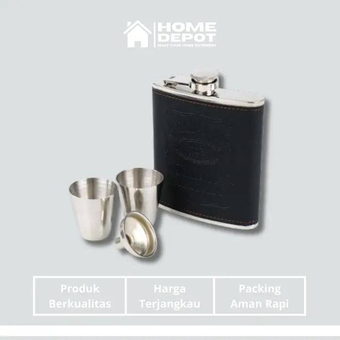 Botol Whiskey Stainless Steel 7 Oz Hip Flask Berkualitas + Shot Glass