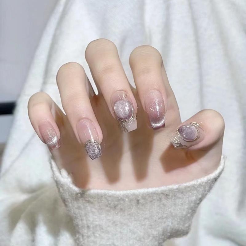 Cute Pink Sweet Princess Removable Handmade Wear Nail Art Y2K Vitality Girl Short Fake Nails Blush Bow Patch Nail 7