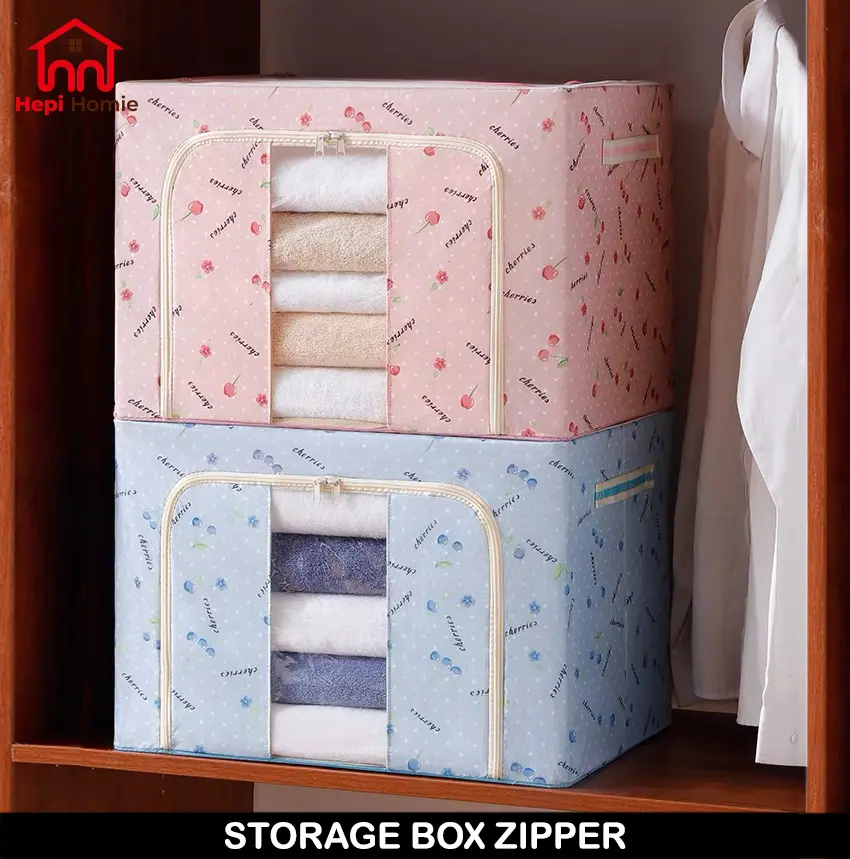 [HH] FOLDABLE STORAGE BOX DOUBLE ZIPPER 66L 100L / KOTAK TEMPAT PENYIMPANAN PAKAIAN BAJU SELIMUT LIPAT SERBAGUNA BESAR 66 100 LITER