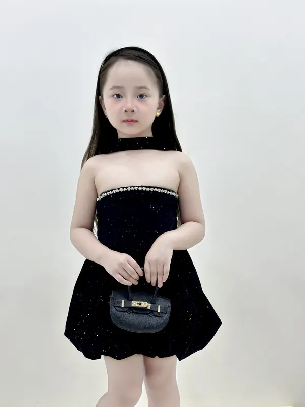 [10-42kg] Đầm bí nhung đen kim tuyến viền đá siêu sang chảnh cho bé gái váy mặc đi tiệc begai công chúa tiểu thư 4