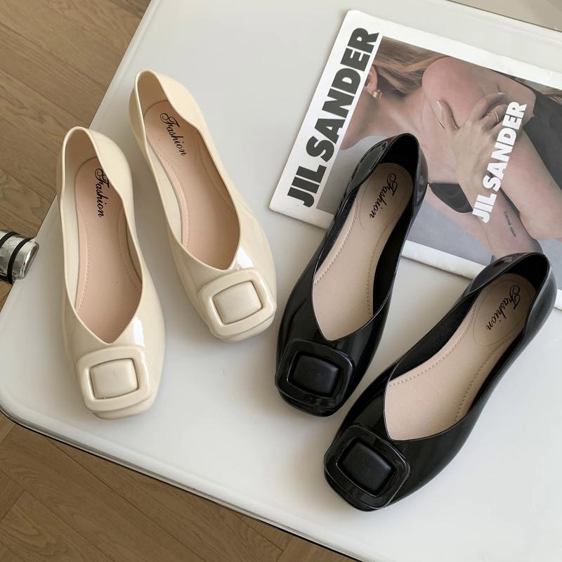 Women's summer new PVC solid color square button sandals fashion shallow mouth  casual flat women's single shoes 7