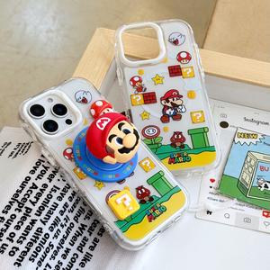เคสโทรศัพท์, 3D แม่เหล็ก Mario เข้ากันได้กับ Apple 16/15/14 Pro Max 16/15/14, ใหม่ 3D Mario Brothers ถุงลมนิรภัยฝาครอบป้องกันกันกระแทก, พร้อมขาตั้งแม่เหล็ก