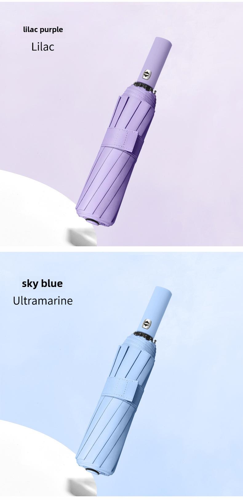 Product Introduction of Solid color three folding windproof umbrella coating Sun protection umbrella One key retractable automatic folding umbrella high appearance level selling women's and men's sunny umbrella  Uv Protection 13
