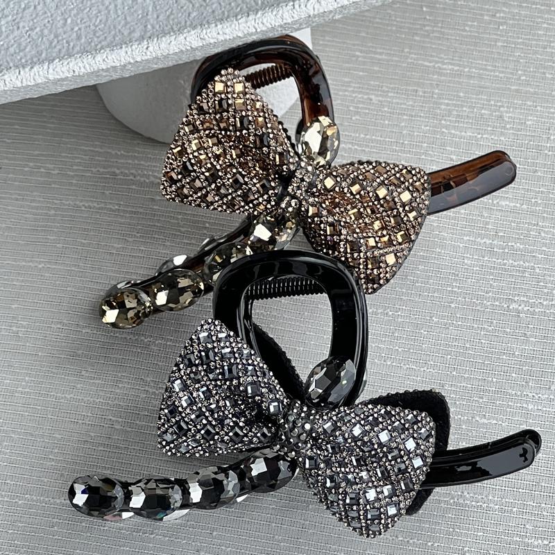 Kẹp tóc nơ nữ ZJ037484 Thiết kế kẹp càng cua thân dài Đính nơ bản to lấp lánh