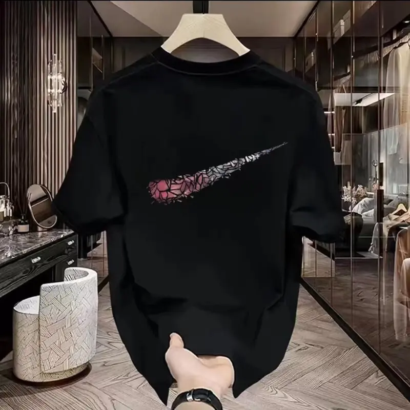 Mùa hè mới tinh khiết bông ngắn tay áo thun người đàn ông tối giản sáng tạo in vòng cổ đầu 1