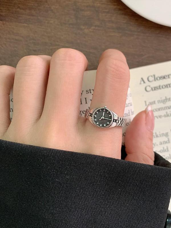 Vintage Style Clock Design Round Dial Ring for Women,  Hip-hop Fashion Metal Jewelry for Party, Daily Clothing Decor, Trendy All-match & Exquisite Jewelry for Birthday Gift 4