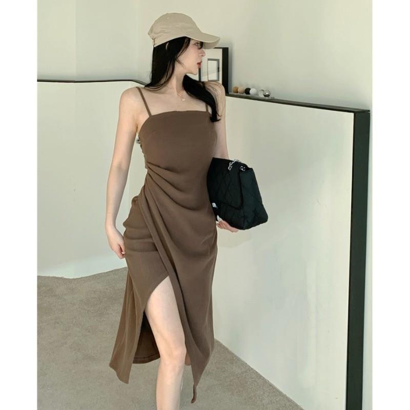 7810 Đầm 2 dây dáng dài suông trễ vai Đầm tiểu thư hack dáng Váy liền thân dáng dài