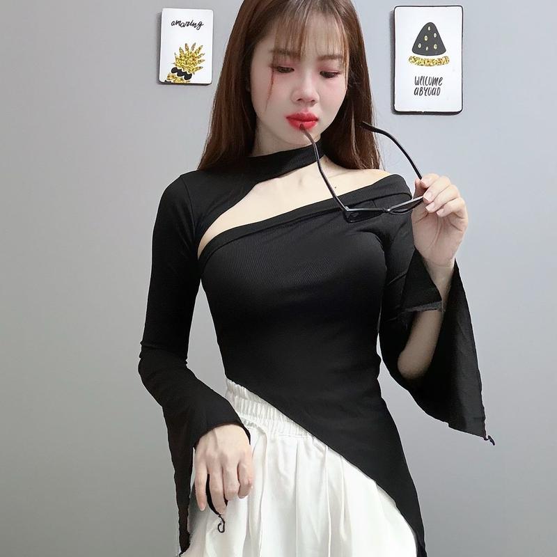 Áo tay dài kiểu Xẻ Vai crtop phong cách cho Nữ thun tăm co dãn tốt 1