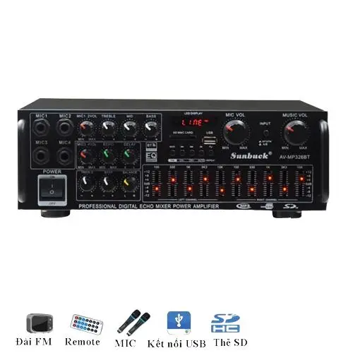 【HCM 24H】Amly karaoke Sunbuck 326BT hàng chuẩn (cổng 12v, 220v, có bluetooth)-Amly âm ly karaoke Nghe Nhạc【HCM 24H】Amly karaoke Sunbuck 326BT hàng chuẩn (cổng 12v, 220v, có bluetooth)-Amly âm ly karaoke Nghe Nhạc