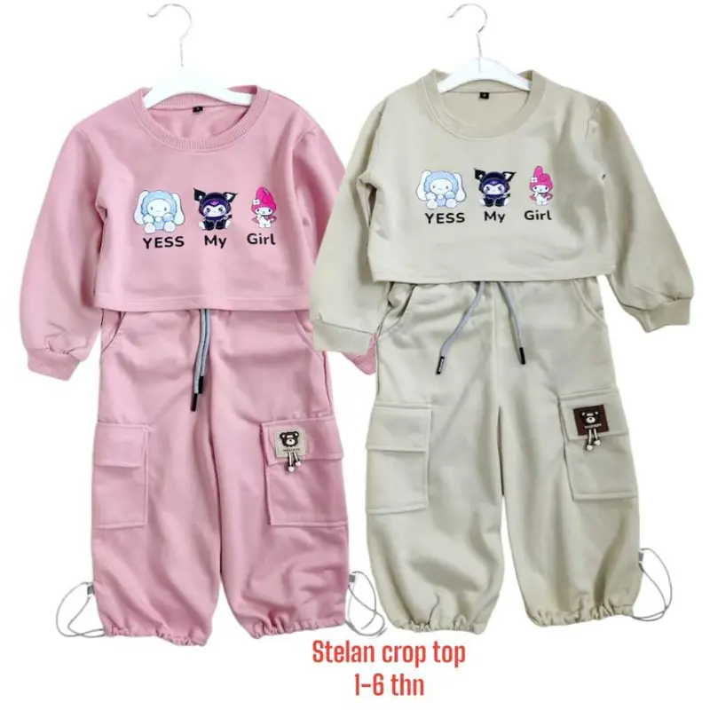 Masyken Setelan Sweater Anak Perempuan Crop Top Usia 1-6 Tahun Bayi Parsel TPE Beige 3