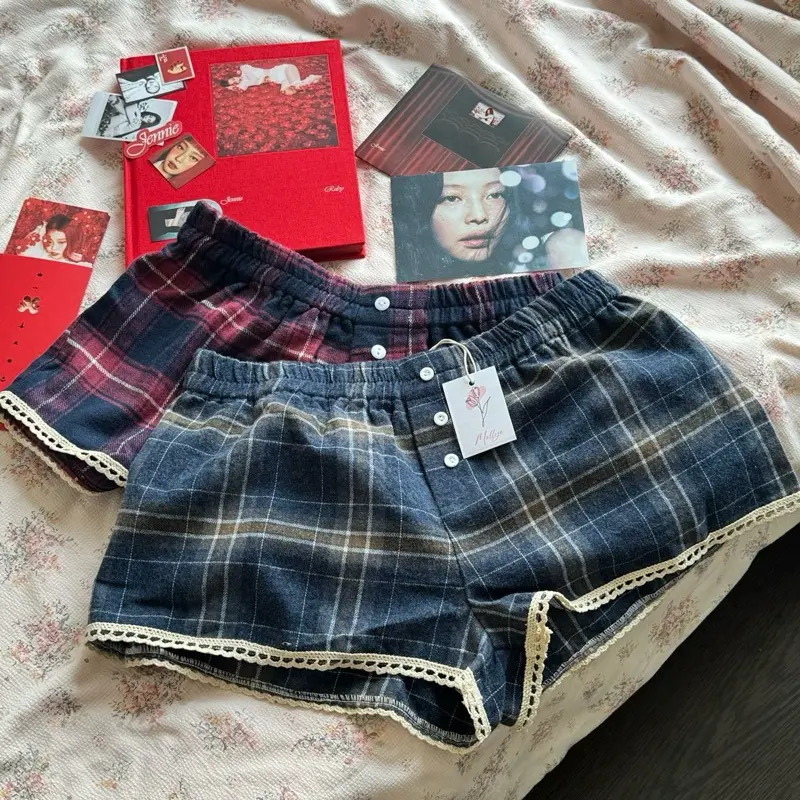 Sienna short| Quần short Quần Ngủ Nữ Kate cotton có viền ren, ống rộng mặc ngủ thoải mái