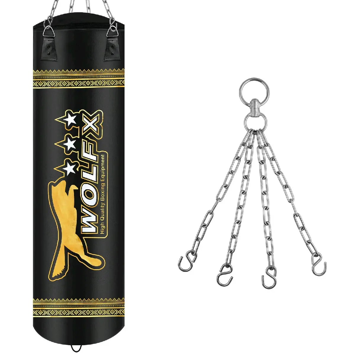 Wolfx 4 Piece 4ft Boxing Set Un-Filled Heavy Punch Bag Gloves,Chain,Bracket,Kickbag