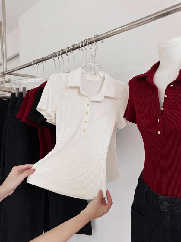 Goowear Luna Top Áo Thun Gân Cotton Mềm Ngắn Tay Cổ Trụ Ôm Body Cao Cấp Tôn Dáng Sáng Da 5
