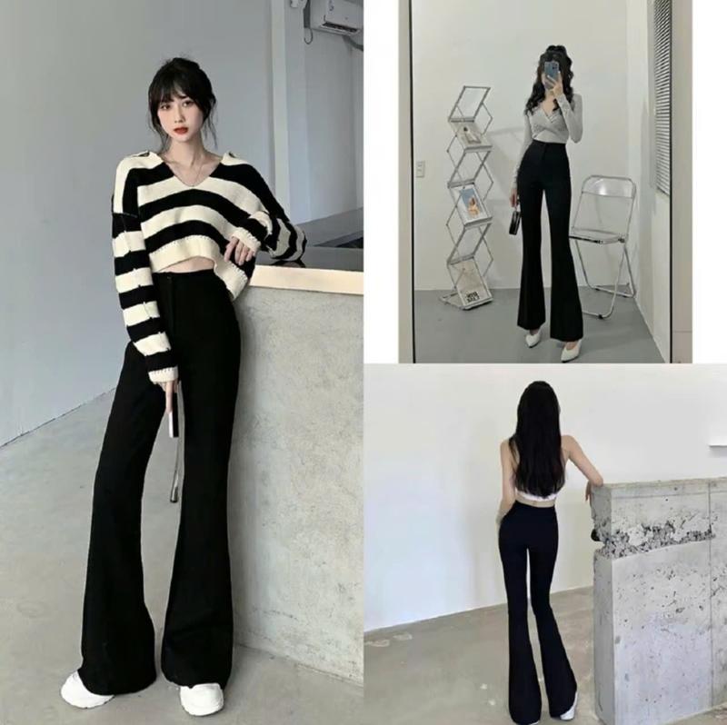 Quần loe khóa trước cạp cao chất  umi hàn mềm mịn 3