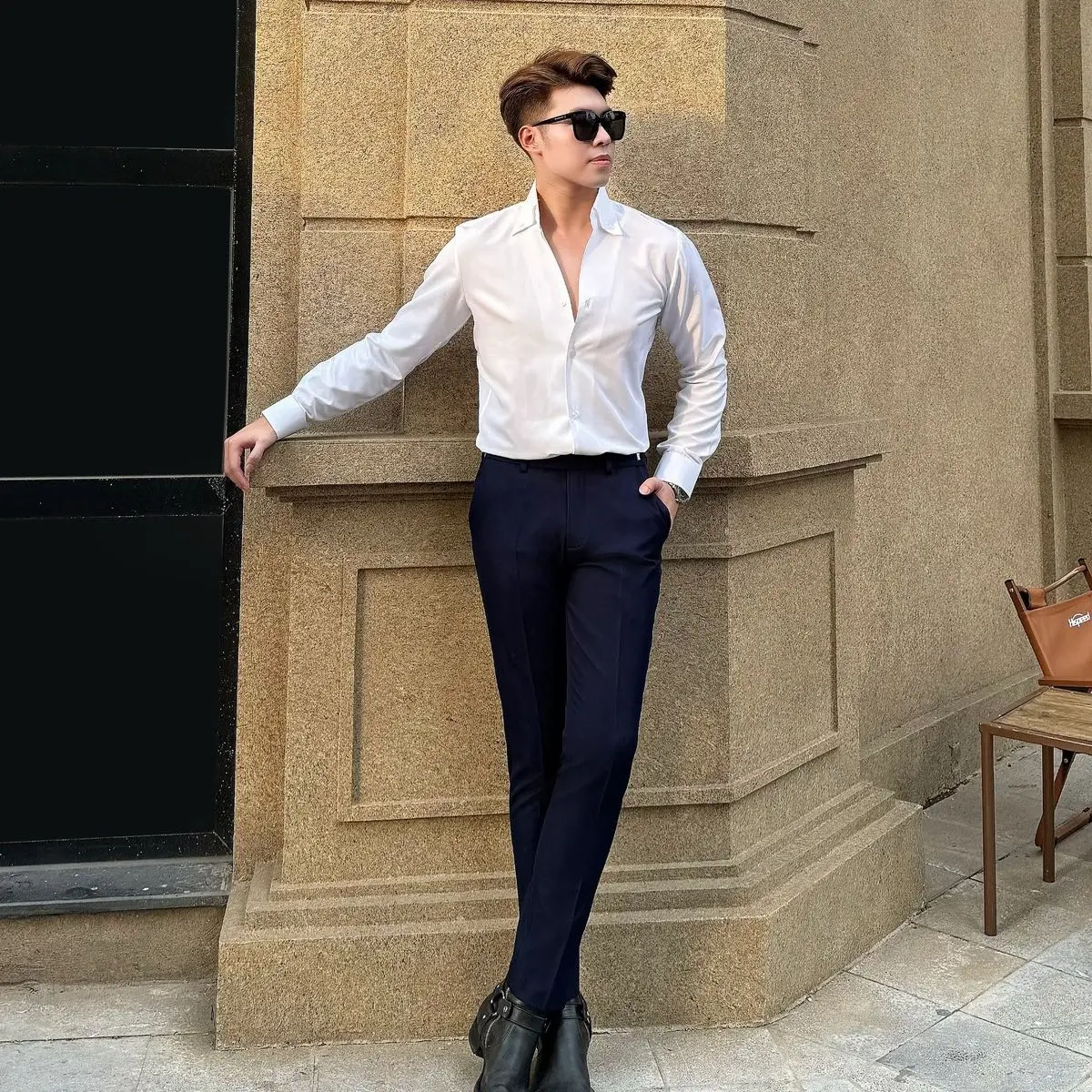 Áo Sơ Mi Nam Cổ Y Slimfit Hàn Quốc Lụa Chống Nhăn