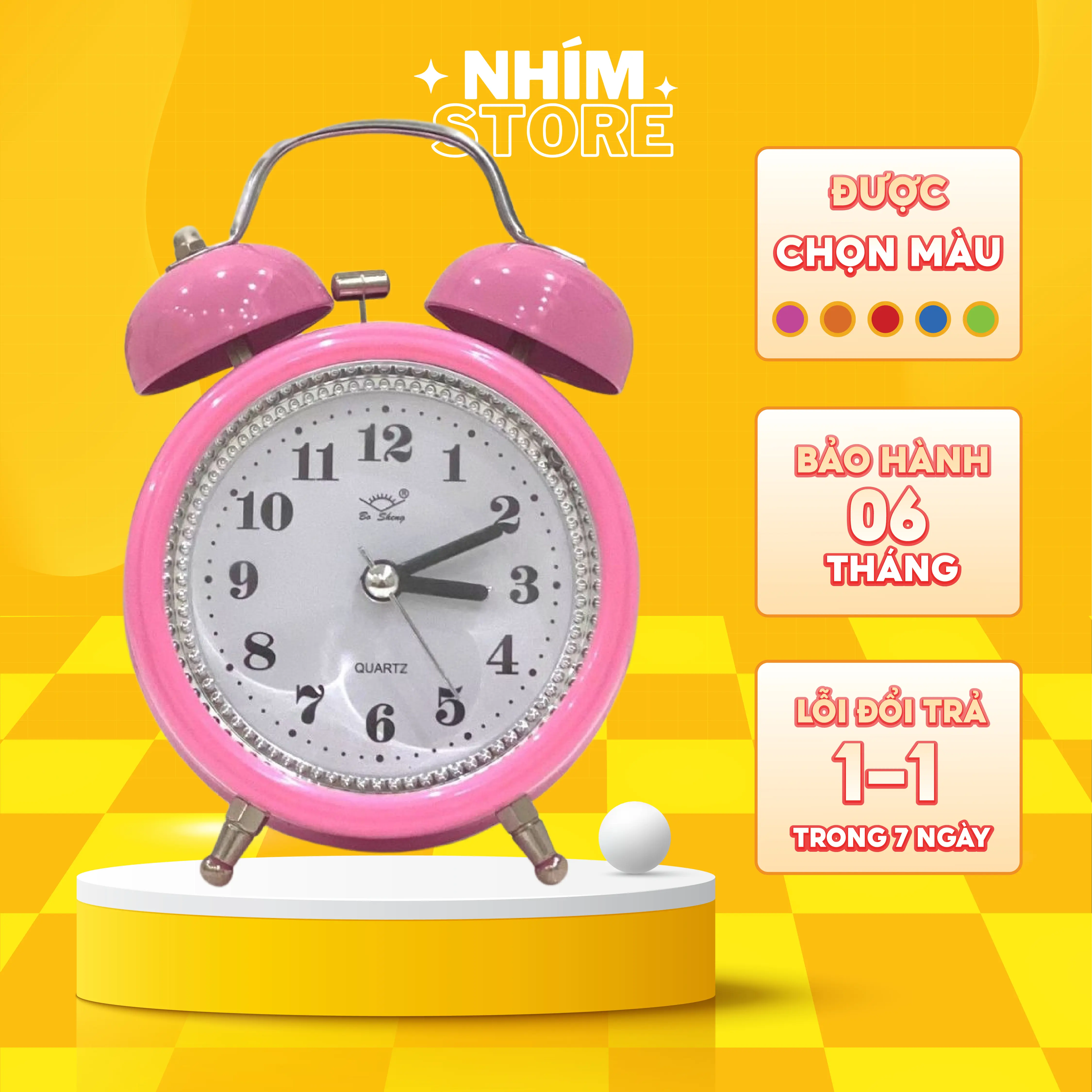 Đồng hồ báo thức chuông to, Đồng hồ báo thức có hai quả chuông cổ điển bằng sắt Nhím Store chuông kêu to giá rẻ