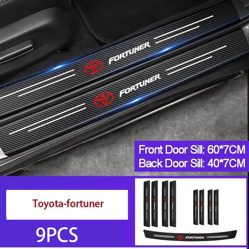 9 pcs stiker carbon mobil Fortuner stiker pelindung pijakan pintu 0