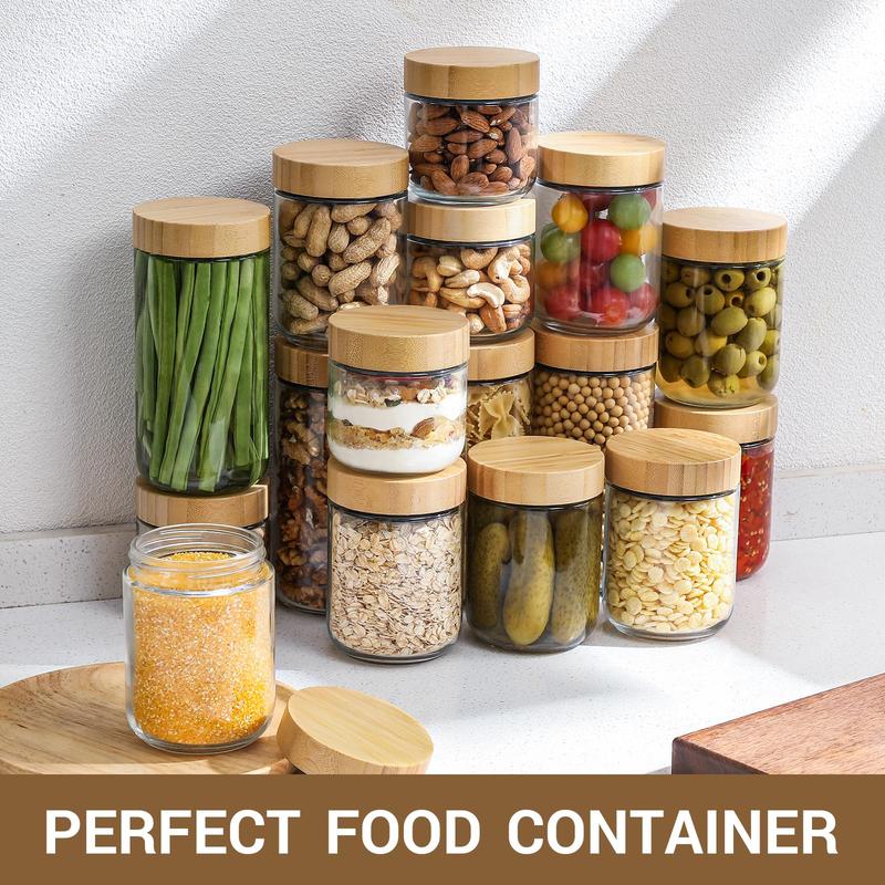 Glass Jar with Airtight Lid, 4 Counts/set Overnight Oats Salad Jar, Food Storage Container for Snacks Yogurt Spice Sugar 4