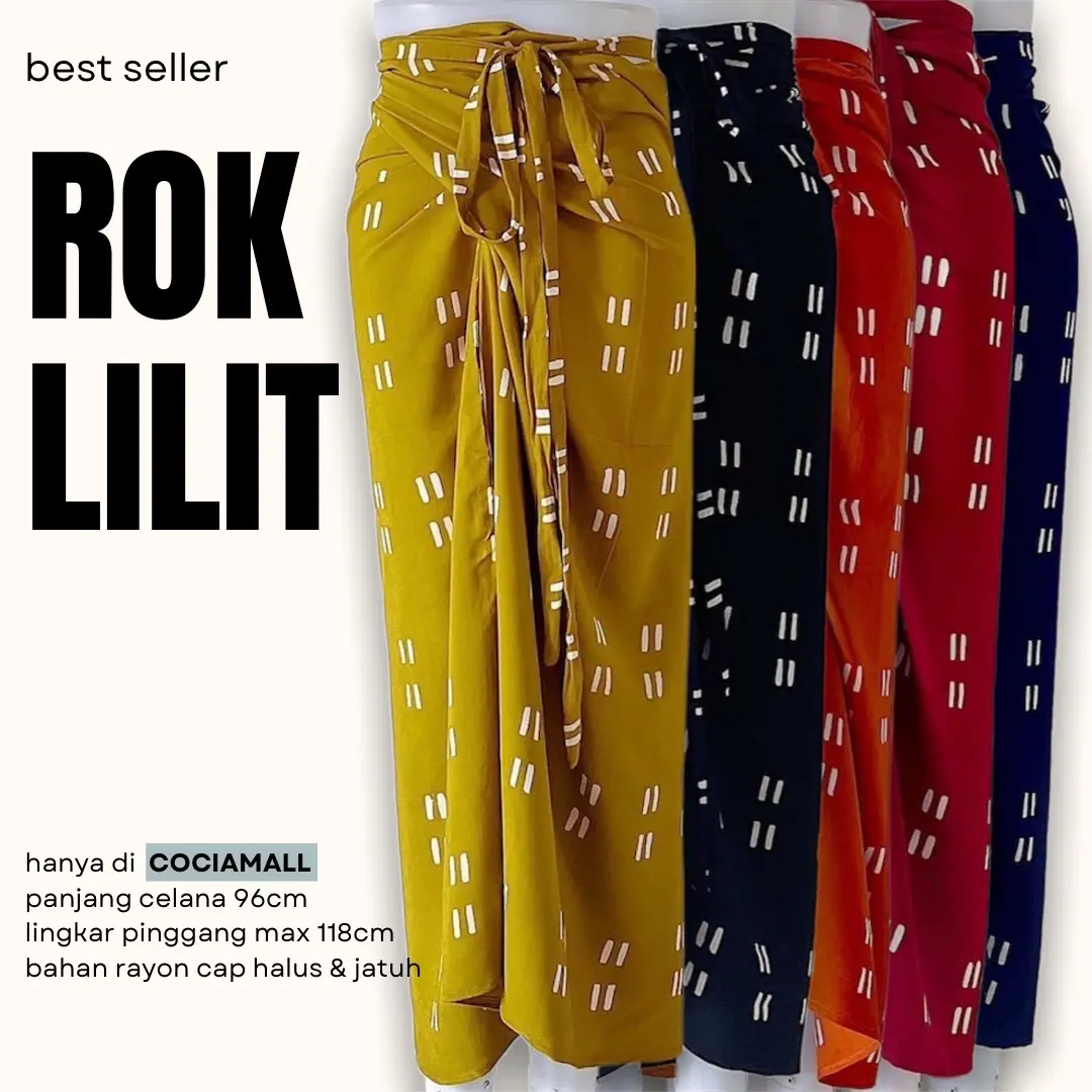 Rok Lilit Instan Jumbo Polos Warna Hitam Merah Navy Lemon Terakota Motif Batik Jumputan Bahan Rayon Cap Halus Dan Jatuh