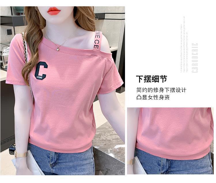 Product Introduction of Áo Phông Cotton Ngắn Tay, Nữ Và Cô Gái Nóng Bỏng, Trang Phục Mùa Hè, Phong Cách Hồng Kông, Ins, Dễ Thương Và Gợi Cảm, Sling, Trễ Vai, Cổ Áo Rộng Rãi, Áo Trễ Vai, Thời Trang 8