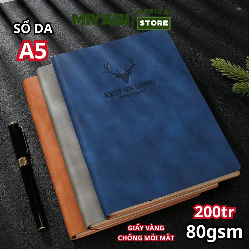 Sổ tay ghi chép A5 Kẻ Ngang Bìa Da Cao Cấp - 200 trang 80 100gsm Chống Nước Làm Quà Tặng Sang Trọng MIYABI STORE
