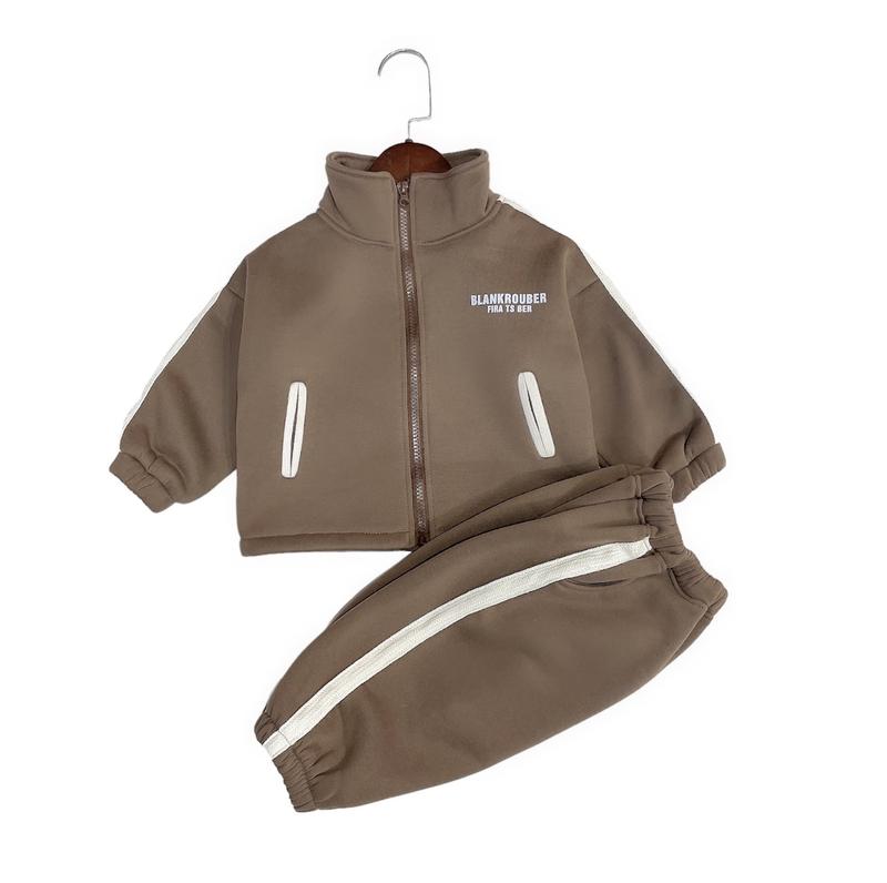 Set bộ quần áo chất nỉ bông cổ lọ nâu tây cho bé trai,bé gái mặc thu đông B23114