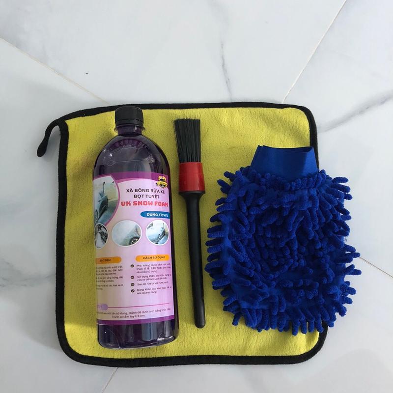 Combo 4 món xà bông vk snow foam đậm đặc tím 1 lít và dụng cụ rửa xe