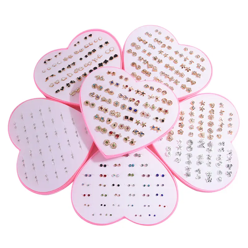 Bộ Bông Tai Đinh Tán Hoa Diamante Cho Nữ Và Bé Gái, 36 Đôi, Thời Trang Móc Khoá