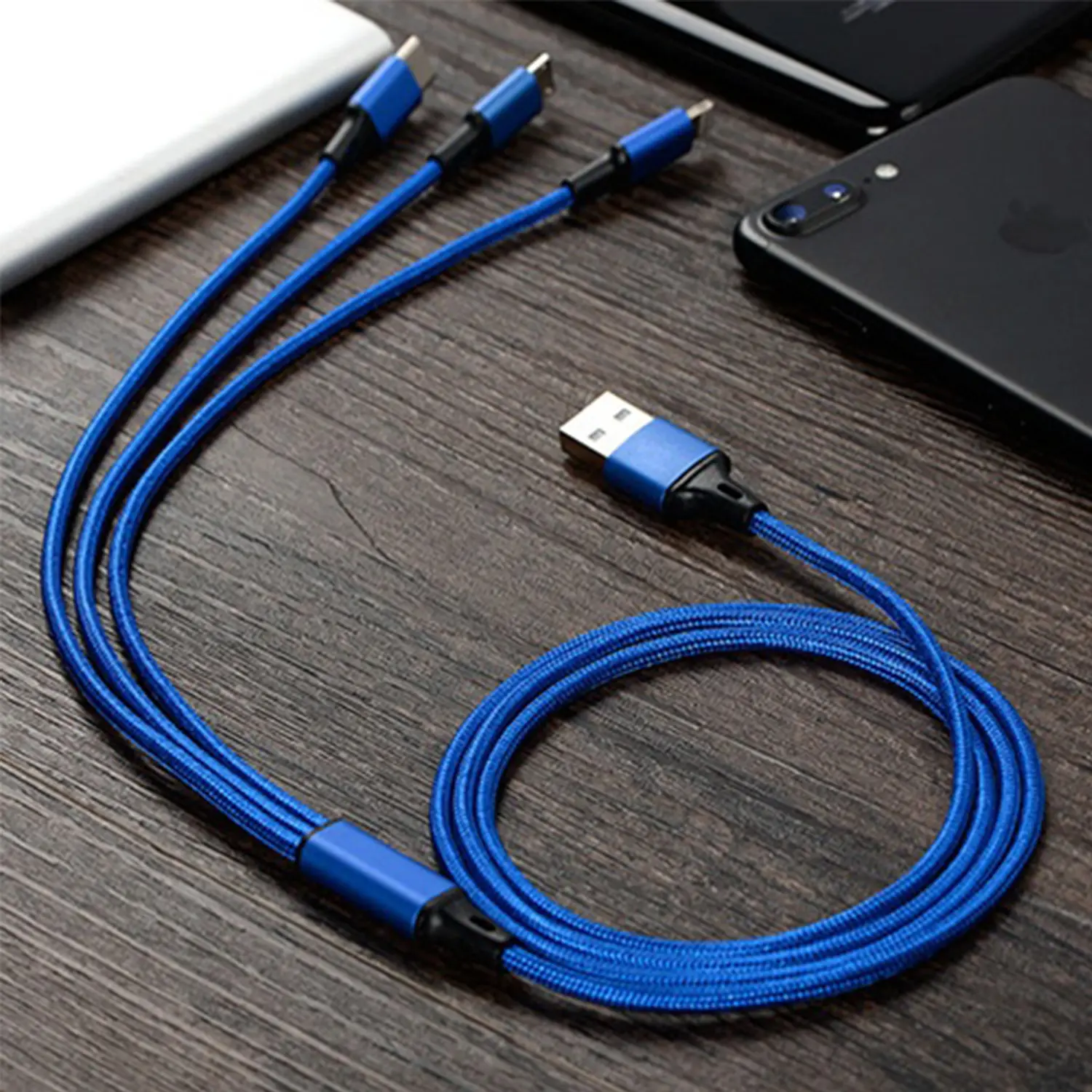Dây cáp 3 đầu sạc thường 2.1A eXtreme DS101 type C Android, Lightning Iphone - Dây sạc bọc dù chắc chắn Phụ Kiện