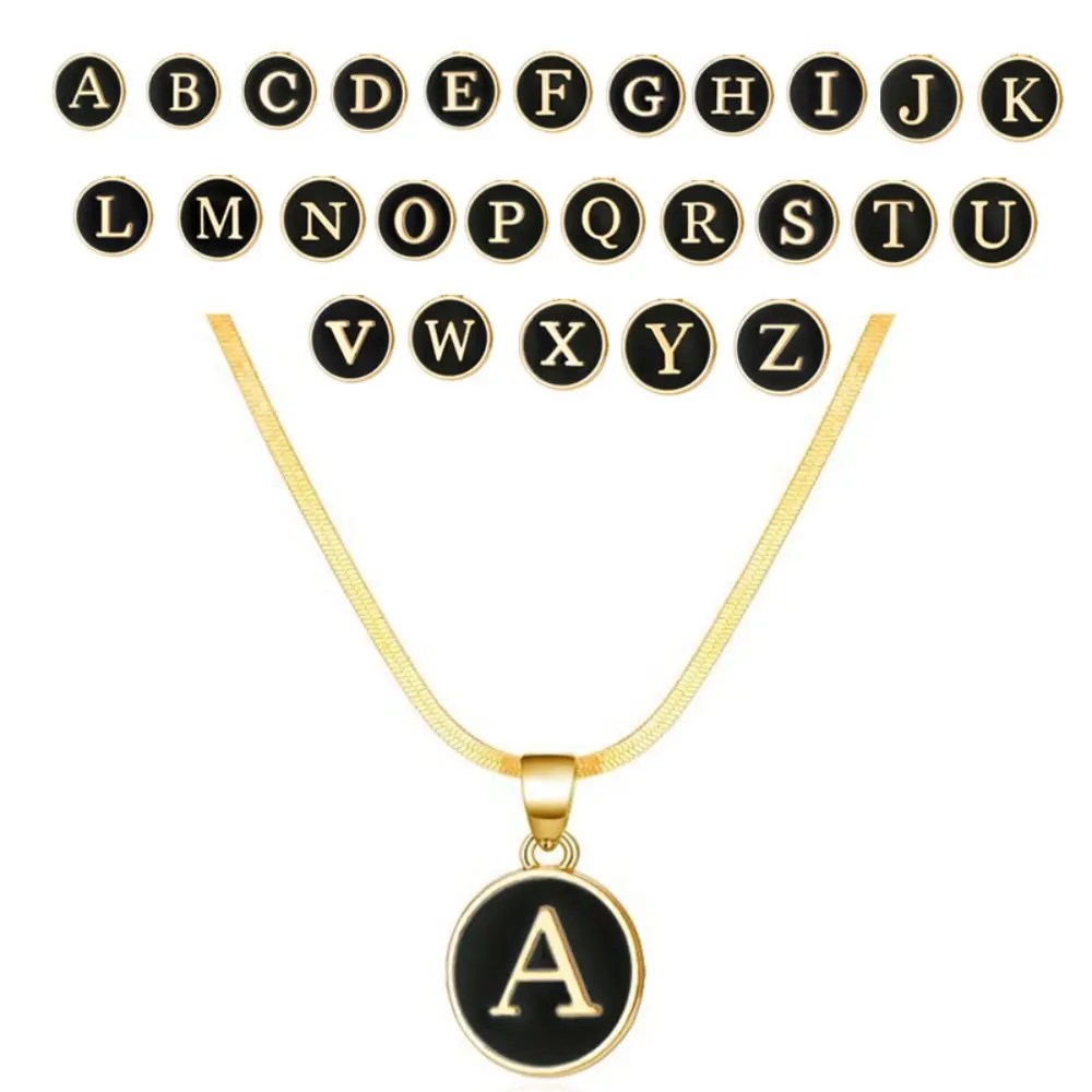 European and American personality snake chain 26 English letter necklace drop oil round surname letter pendant necklace