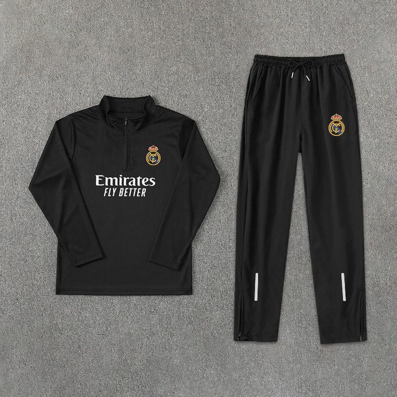 2425 Barcelona Real Madrid Bóng đá nửa có khóa kéo Cổ đứng dài tay Quần áo tập luyện Phù hợp với nam giới Chạy bộ thể thao khô nhanh Bộ hai mảnh 6