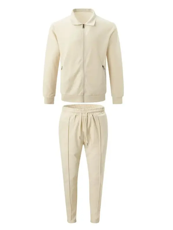 Men's Solid Zip Up Jacket & Drawstring Waist Pants Two-piece Set, Men's Two-piece Outfits for All Seasons 4