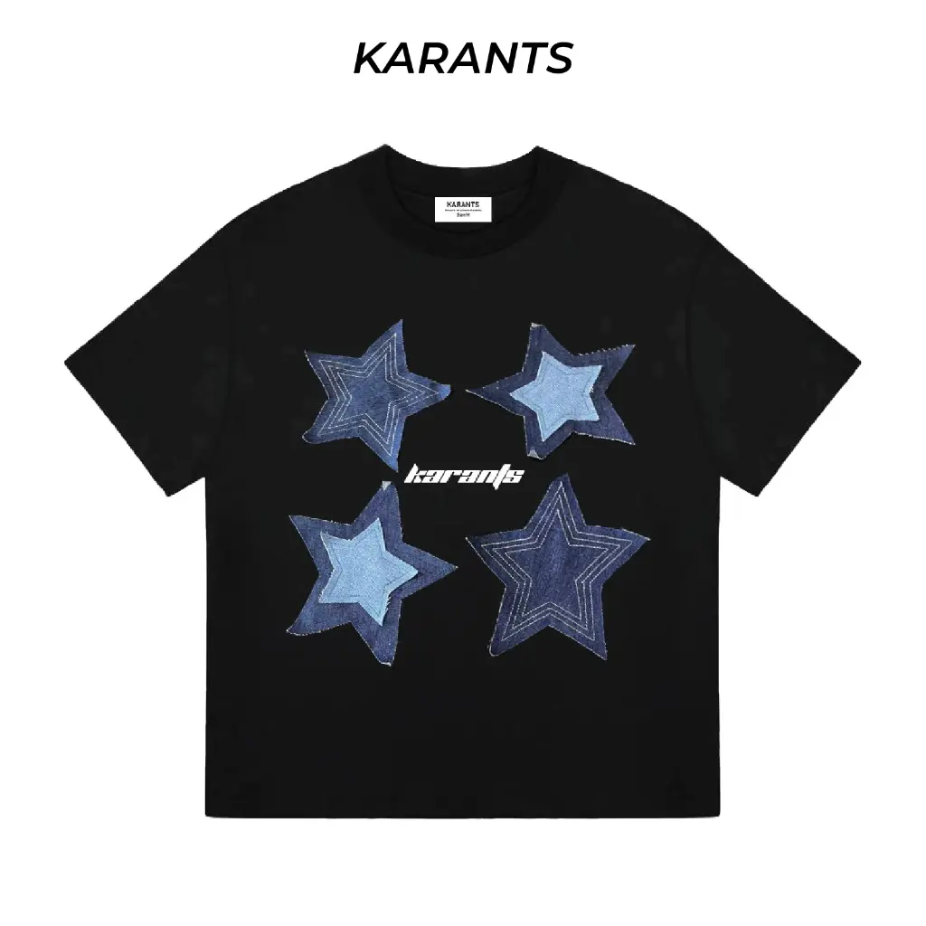 Áo Thun Đắp Vải Jeans Karants DIY Ngôi Sao Custom Local Brand Form Boxy Streetwear Hot Trend - KR88