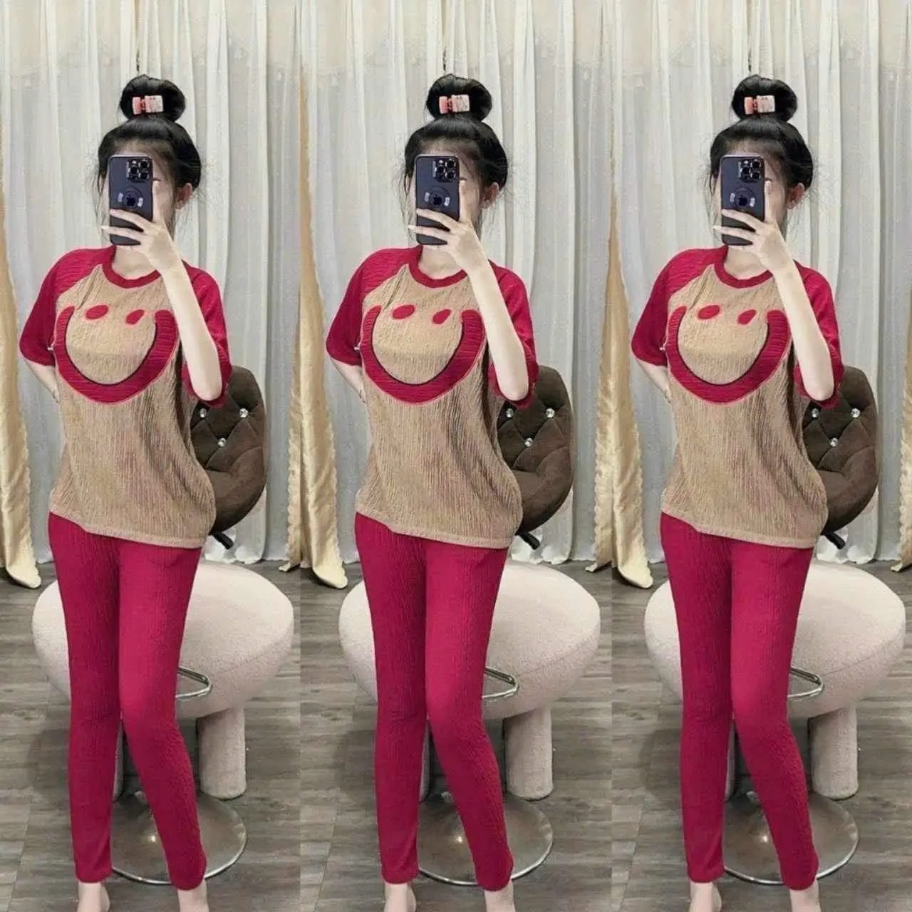 bộ xốp nhật cô tròn thêu hình mặt cười phom từ 40 den 65kg co giãn thoai mai