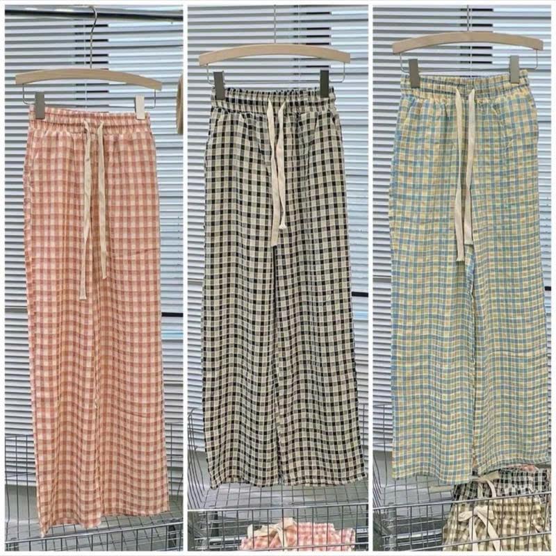 Quần Ống Rộng Họa Tiết Kẻ  Caro Nhỏ Hot Trend  Chất Liệu Mềm Mát Siêu Hack Dáng Q-01